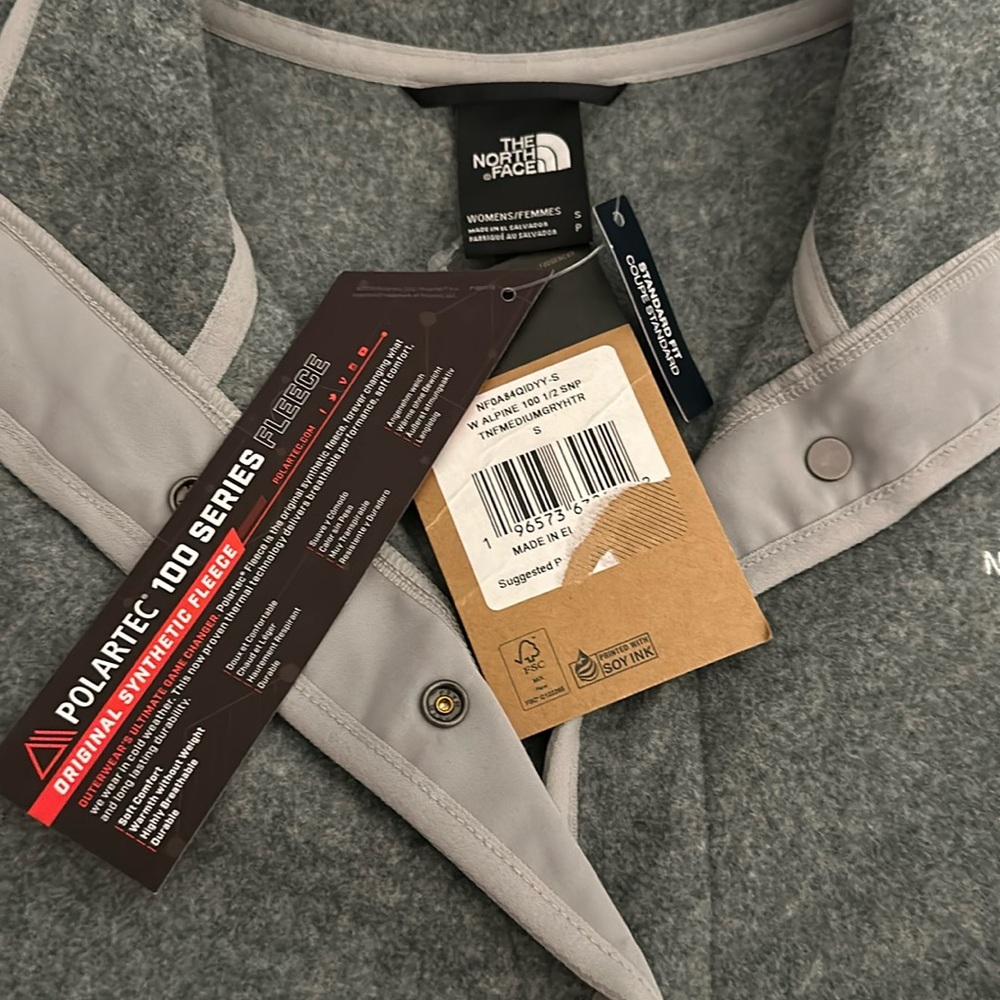 NWT The North Face Alpine Polartec 100 Half-Snap Jacket in Heather Grey - Picture 6 of 10